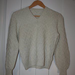 Hand knit white and silver wool sweater